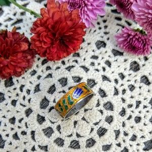 Vintage Siam 925 Sterling Floral Enamel Ring